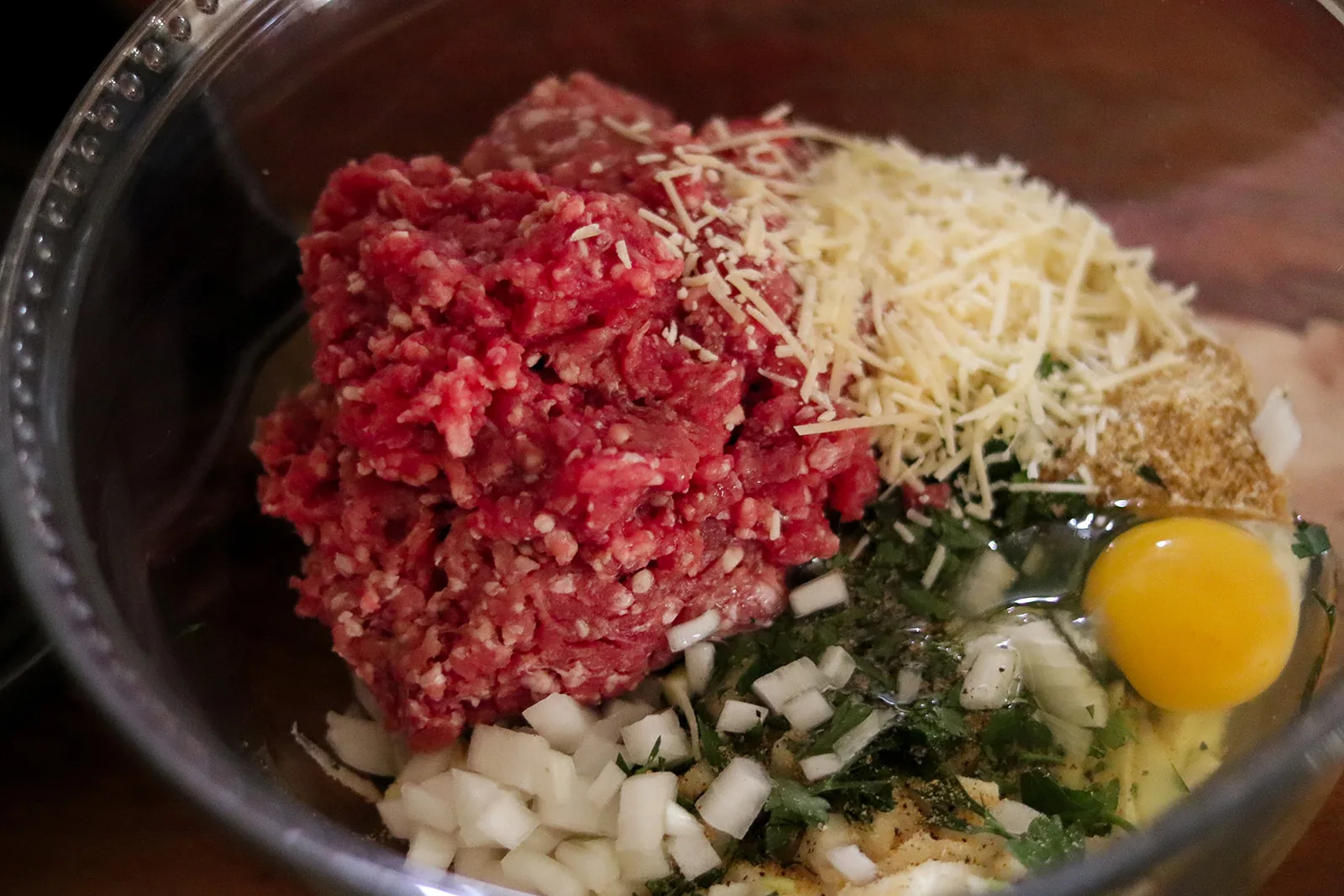 Barton Beef ground beef mixed with egg, parmesan, onion and herbs for burgers and meatballs